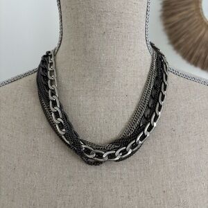 🪴$5/25🪴 Multi Strand Mixed Metal Chain Link Silver Charcoal Gray Necklace